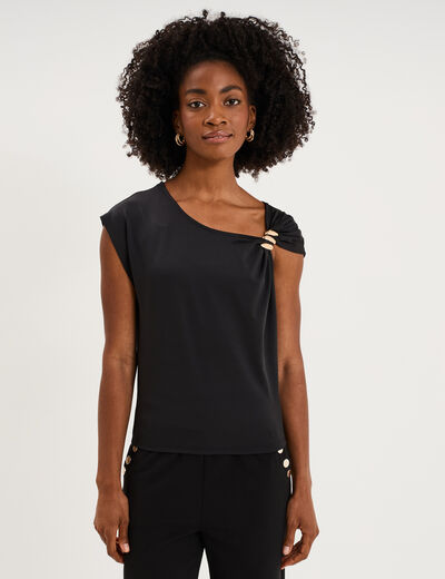 T-shirt asym&eacute;trique avec broche noir femme