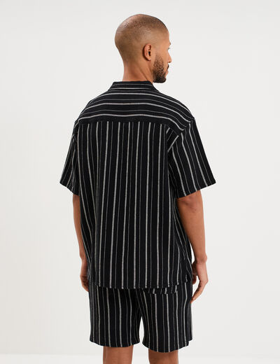 Chemise col cubain manches courtes coton noir homme