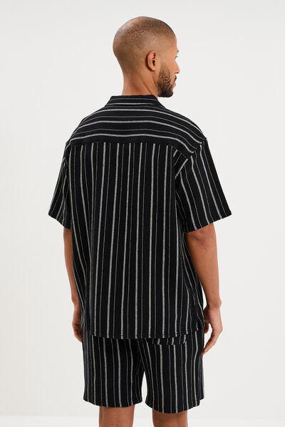 Chemise col cubain manches courtes coton noir homme