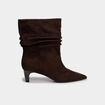 Bottines pliss&eacute;es talon kitten heel marron fonc&eacute; femme