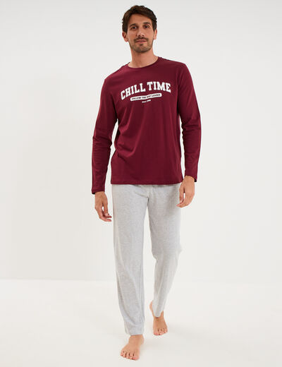 Ensemble pyjama pantalon et t-shirt bordeaux homme