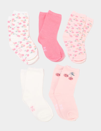 Lot 5 paires chaussettes rose b&eacute;b&eacute; fille