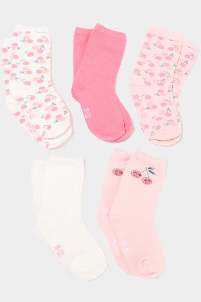 Lot 5 paires chaussettes rose b&eacute;b&eacute; fille