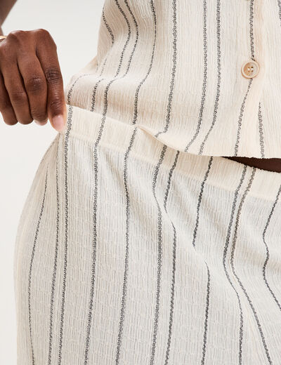 Pantalon large gaufr&eacute; taille &eacute;lastiqu&eacute;e blanc femme