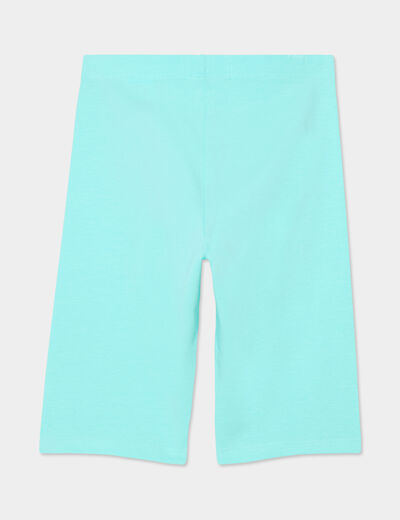 Legging cycliste coton taille élastiquée bleu turquoise fille
