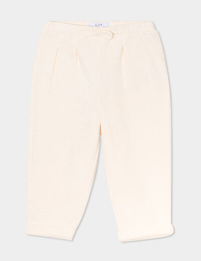Pantalon jogging paillettes et noeud creme bébé fille