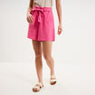 Short paperbag lin m&eacute;lang&eacute; rose fushia femme