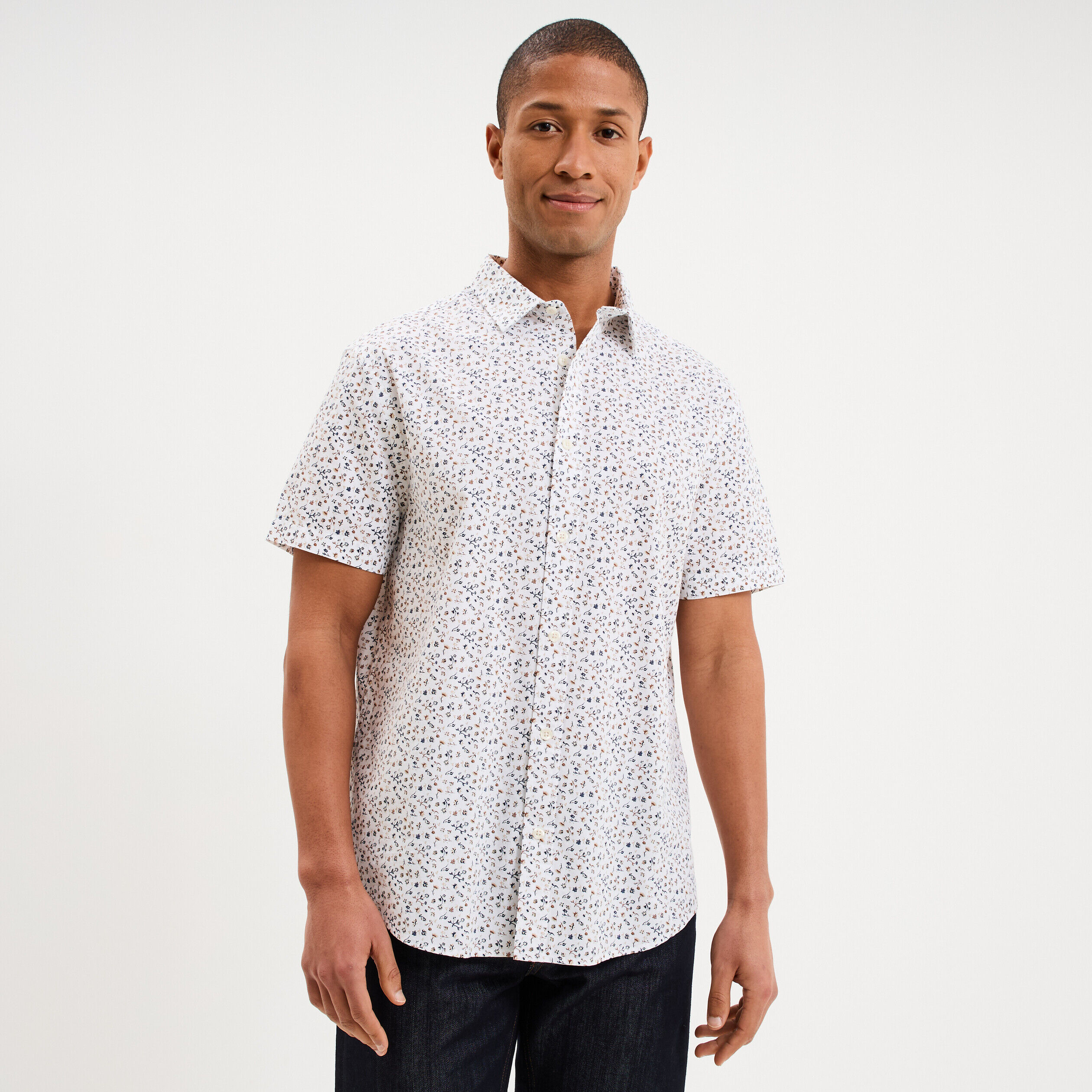 Chemise droite manches courtes coton ecru homme LH