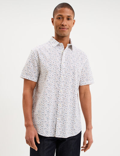Chemise droite manches courtes coton ecru homme