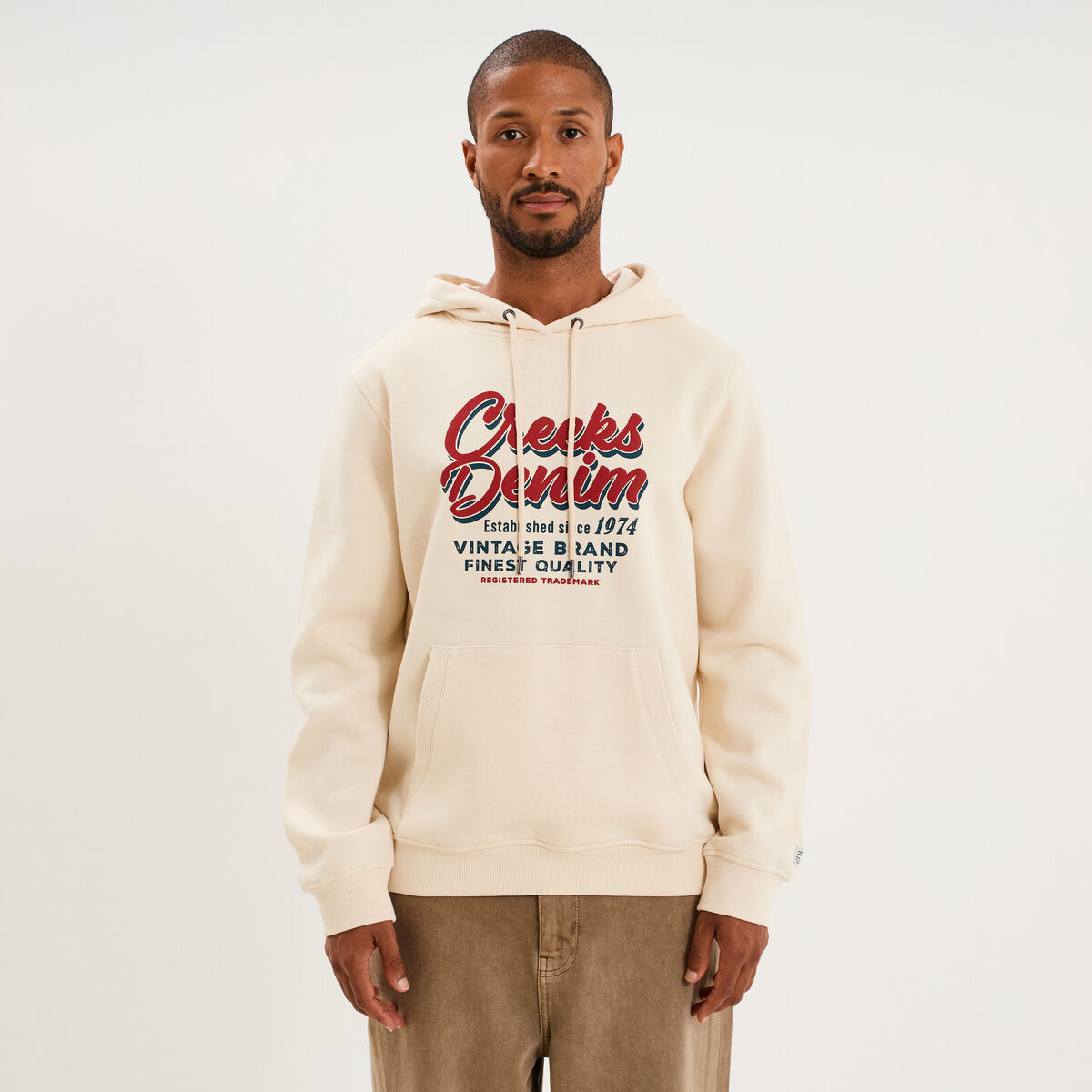 Sweat hoodie 1 poche ecru homme