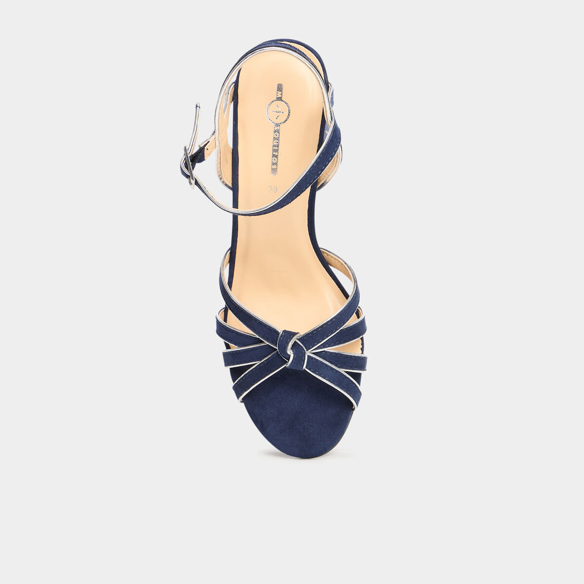 Sandales &agrave; talons effet su&eacute;dine bleu marine femme