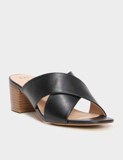 Mules &agrave; talons 5 cm brides crois&eacute;es noir femme