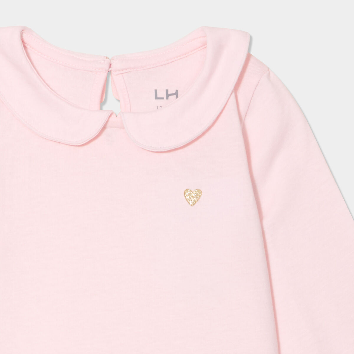 T-shirt col claudine manches longues rose clair b&eacute;b&eacute; fille