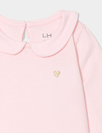 T-shirt col claudine manches longues rose clair bébé fille