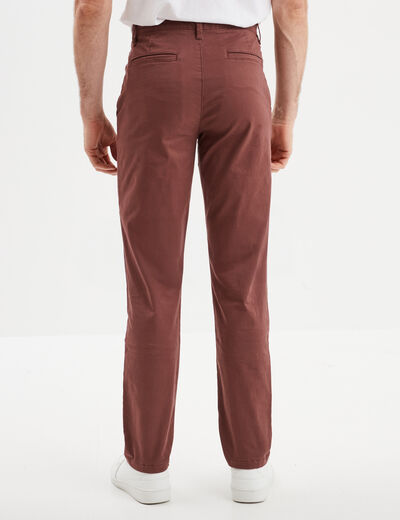 Pantalon chino droit stretch retroussé marron homme