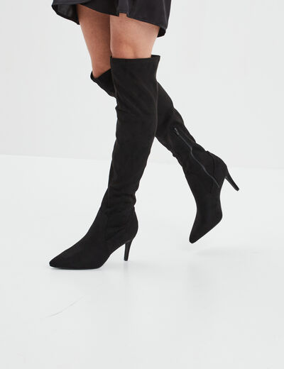 Cuissardes zipp&eacute;es effet su&eacute;dine noir femme