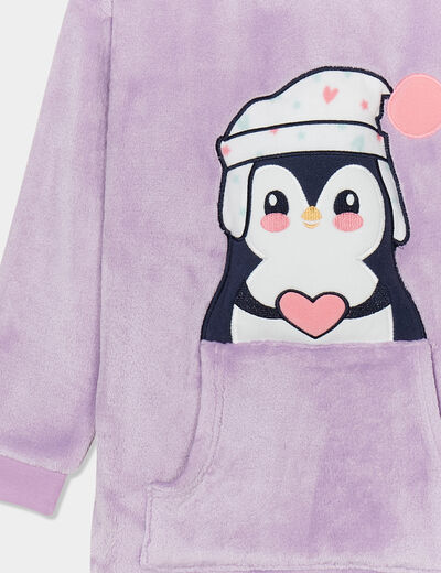 Sweat long pyjama effet polaire capuche mauve fille