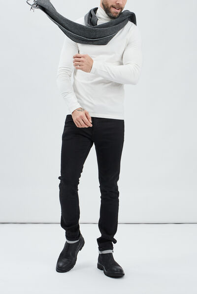 T-shirt col roulé manches longues ivoire homme