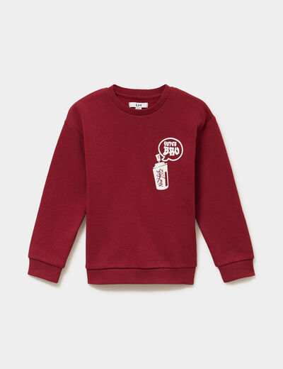 Sweat col rond oversize manches longues rouge fonc&eacute; gar&ccedil;on