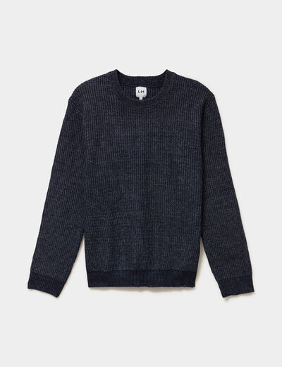 Pull col rond &agrave; manches longues bleu fonc&eacute; homme