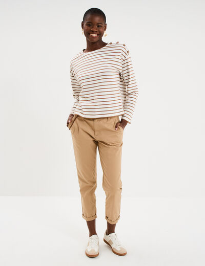 T-shirt marini&egrave;re col rond avec boutons ecru femme
