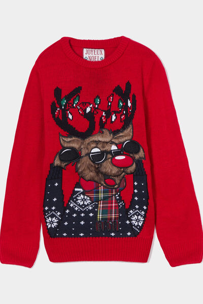 Pull col rond rouge garçon