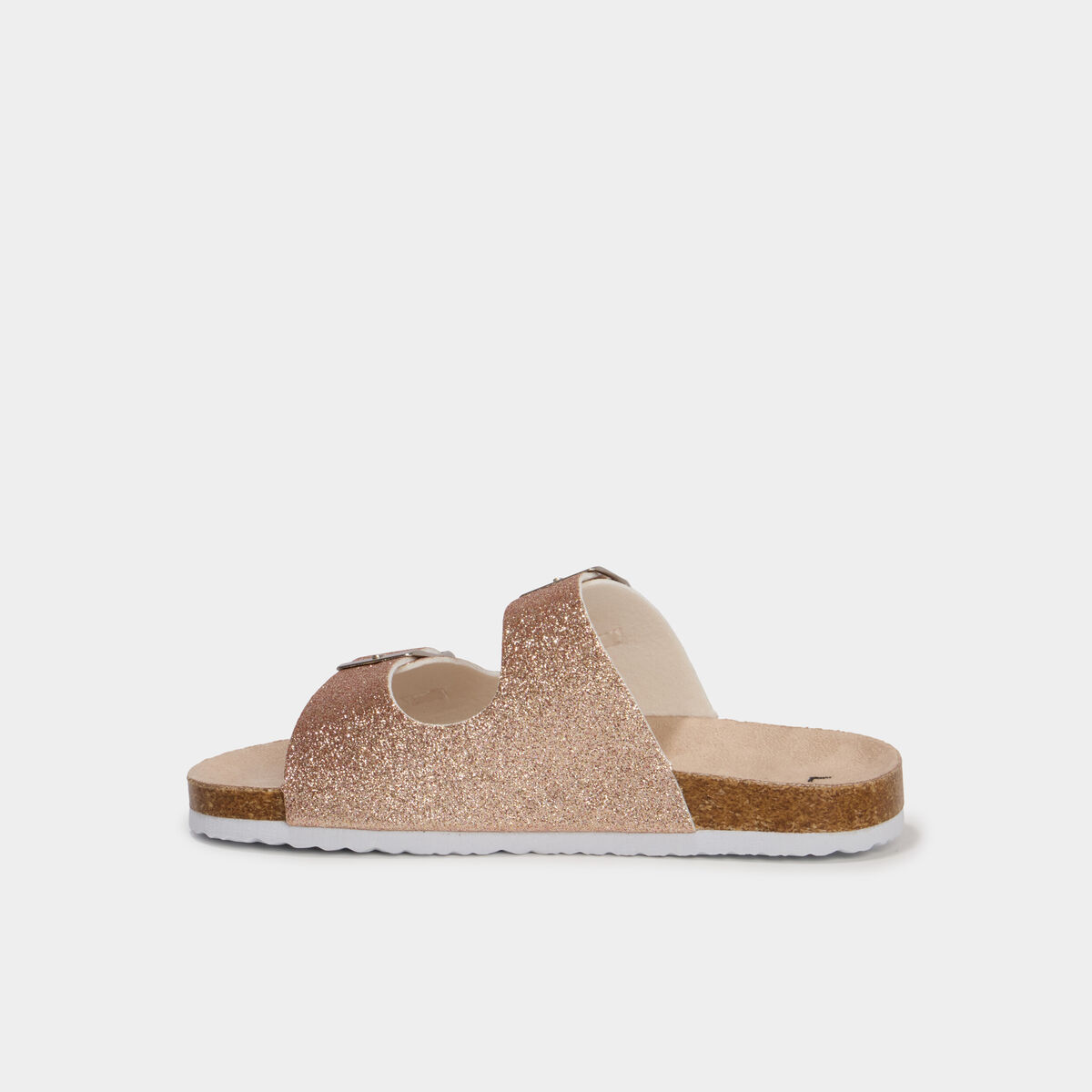 Mules &agrave; paillettes et boucles rose champagne fille