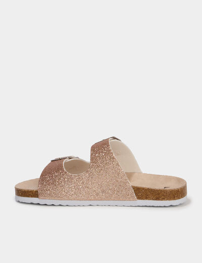 Mules &agrave; paillettes et boucles rose champagne fille