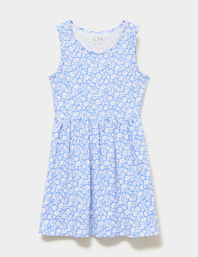 Robe patineuse sans manches coton bleu fille