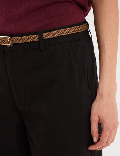 Pantalon chino regular ceinture tress&eacute;e noir femme