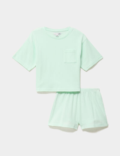 Ensemble pyjama short et t-shirt vert clair fille
