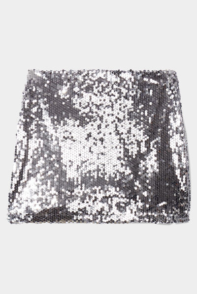 Jupe à strass courte droite beige femme