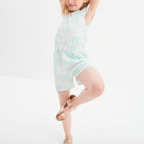 Combishort avec manches volants bleu turquoise fille