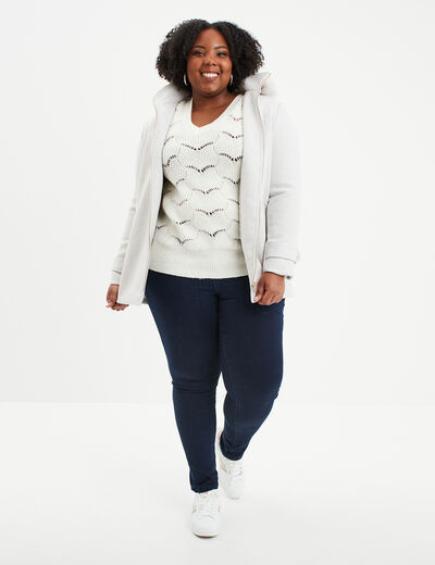Manteau à capuche imitation fourrure gris clair femme grande taille