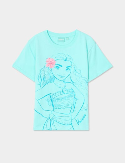 T-shirt manches courtes coton Vaiana vert turquoise fille