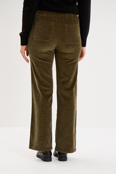 Pantalon &agrave; pont velours 7/8&egrave;me vert kaki femme
