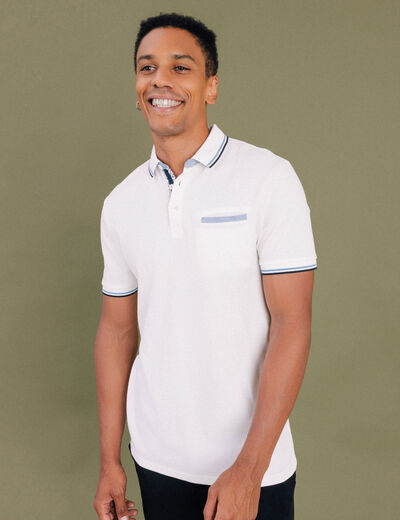 Polo manches courtes 1 poche coton blanc homme