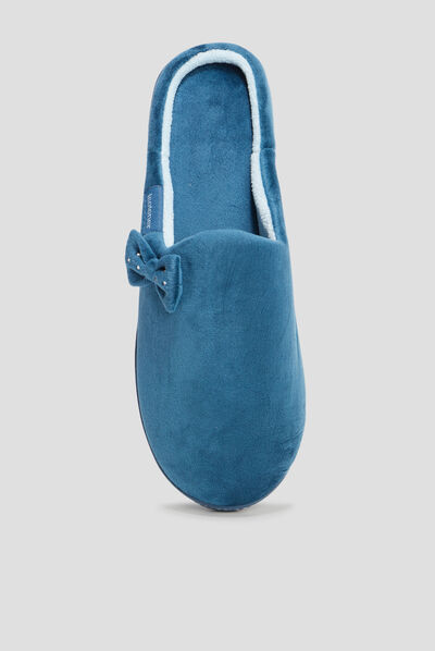 Chaussons mules velours Isotoner bleu canard femme