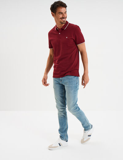 Polo manches courtes bords contrastés bordeaux homme