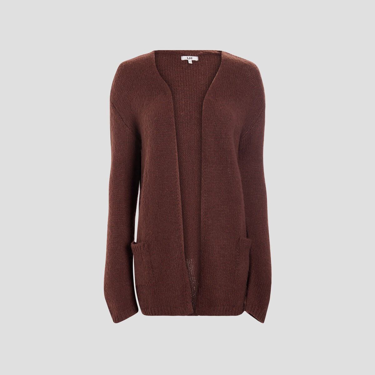 Gilet long manches longues marron foncé femme