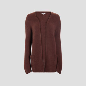 Gilet long manches longues marron foncé femme