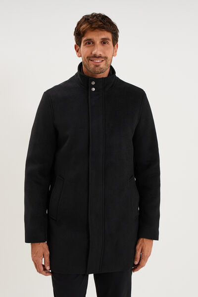 Manteau mi-long col montant zipp&eacute; noir homme
