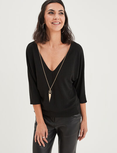 T-shirt à bijoux manches amples noir femme