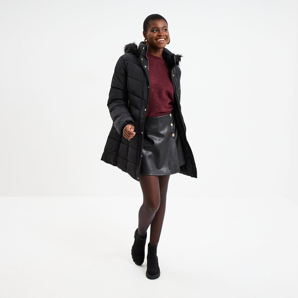 Jupe-short simili cuir noir femme