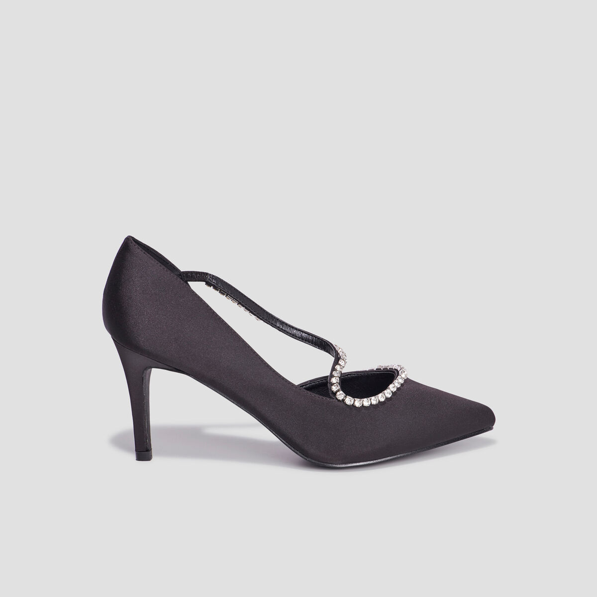 Escarpins brides &agrave; strass pied large noir femme