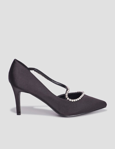 Escarpins brides &agrave; strass pied large noir femme