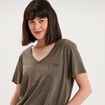 T-shirt col en V manches courtes vert kaki femme