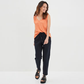 Débardeur épaules macramé col en V orange corail femme