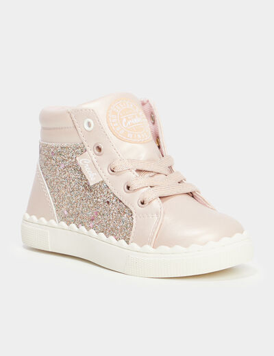 Baskets montantes paillet&eacute;es rose clair fille
