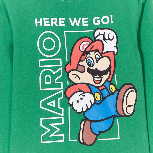T-shirt manches longues coton Mario vert garçon